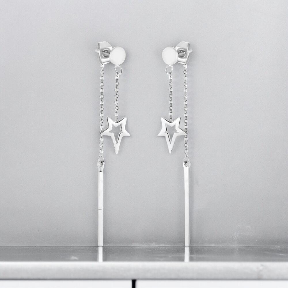 NEW 18K white gold plated star dangle drop chandelier earrings jewelry B28A